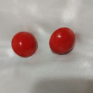 Red Metal Half Sphere Circle Earrings